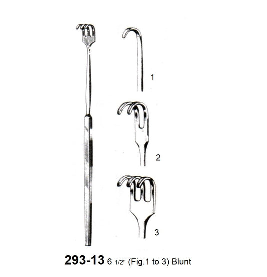 RIGID SHAFT RETRACTOR SHARP PRONGS (Fig. 1 to 3) 293-13